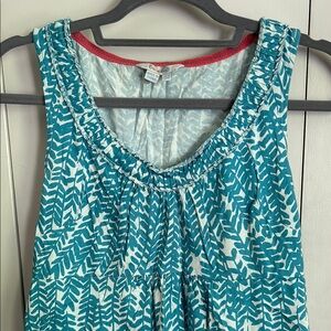 Boden Teal and White Leaf Print Sleeveless Top
